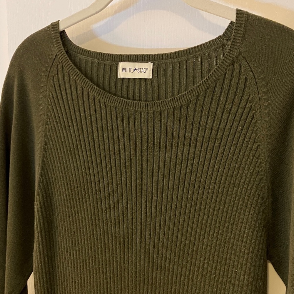 Large Ribbed Knit Sweater in Olive Green